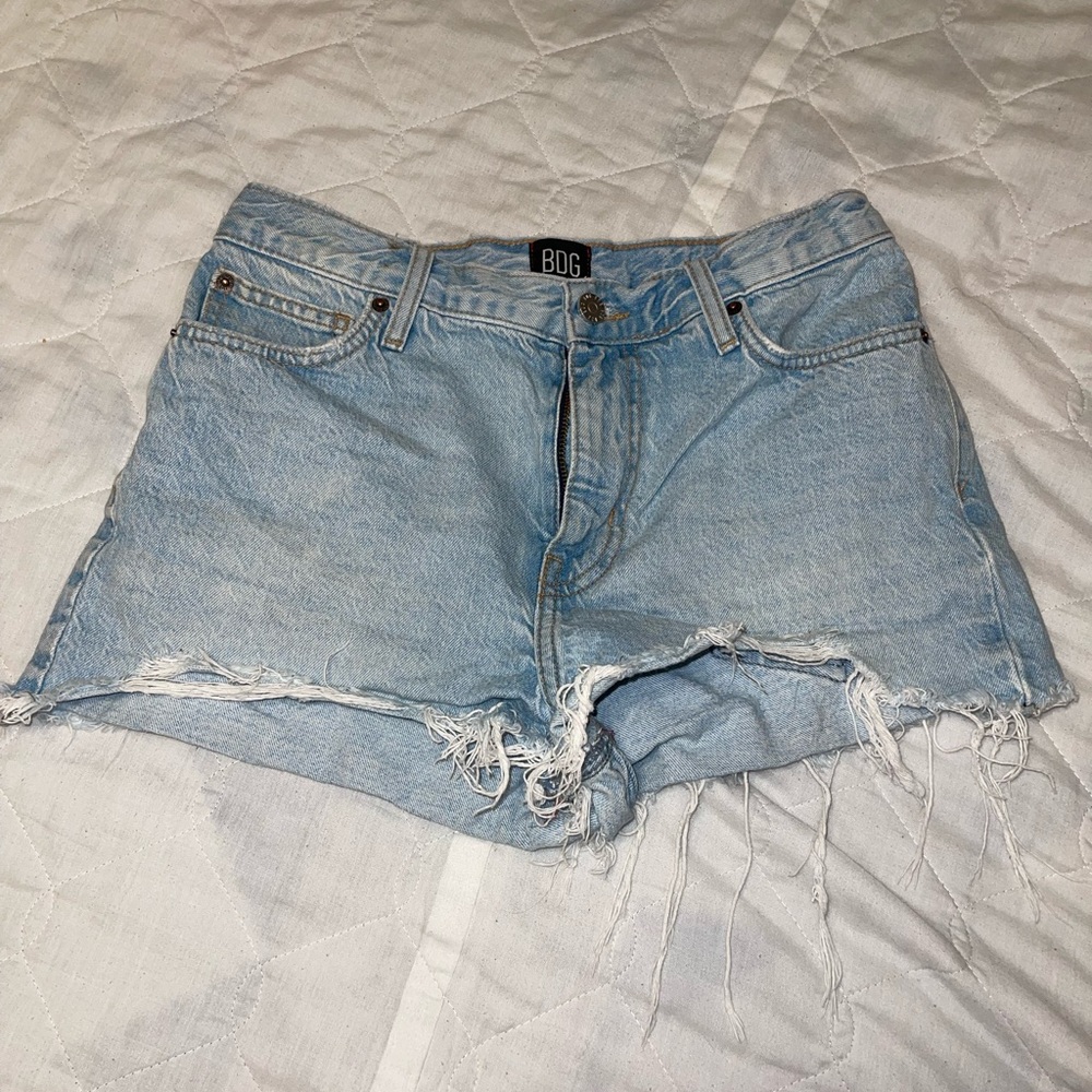 BDG Light Wash Distressed Frayed Hem Denim Shorts